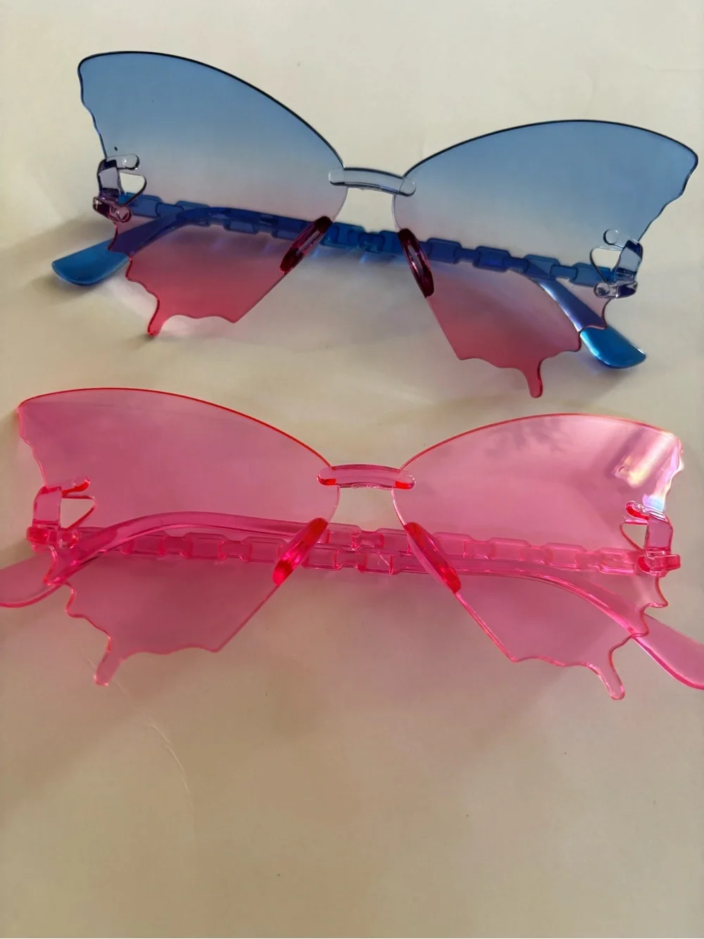 Butterfly Rimless Sunglasses - Blue & Pink